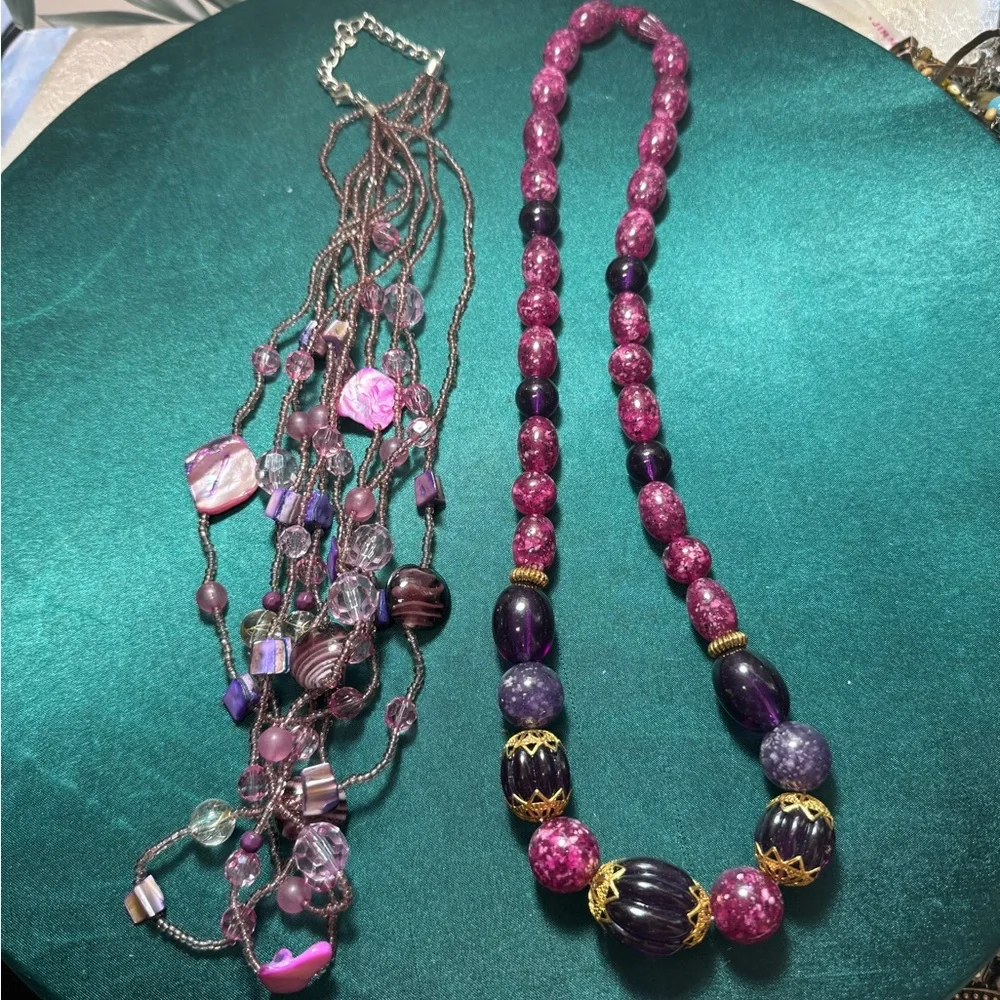 Source Unknown Pink and‎ Purple Multi-Strand Necklace